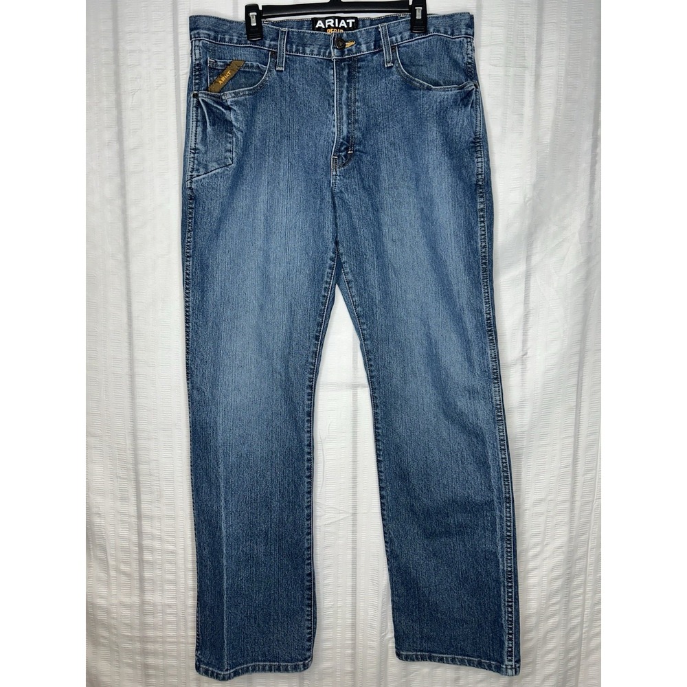 Ariat Mens 36x34 Blue Rebar M4 Low Rise Boot Cut Work Denim Pants 10016221